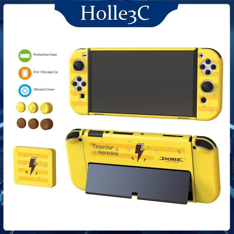 

For Protect Drops Host Protective Case With 6 Silicone Thumb Grip Game Console Cover Highly Transparent Host Cover