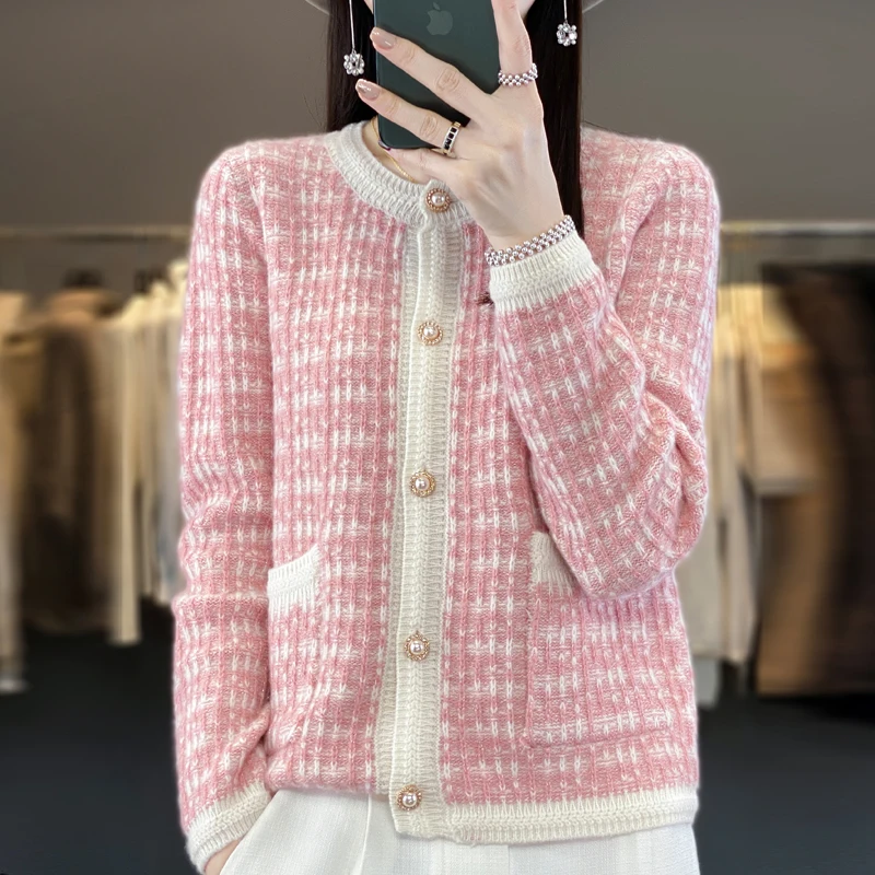 

Женский однобортный Кардиган из 100% шерсти, с круглым вырезом