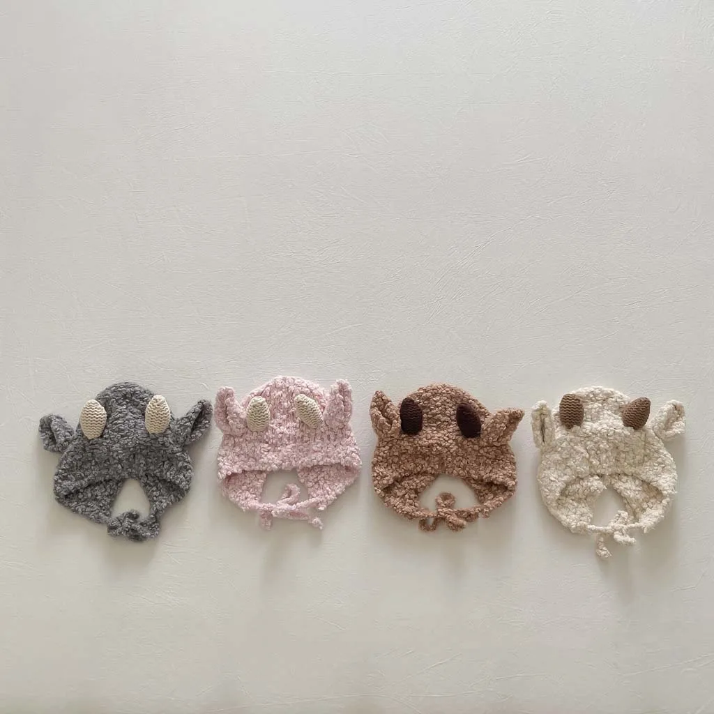 

Cute Plush Kids Beanie Caps 2023 Winter Warm Baby Hat With Little Sheep Ear Baby Knitted Ear Protection Hat Girls Boys Plush Hat