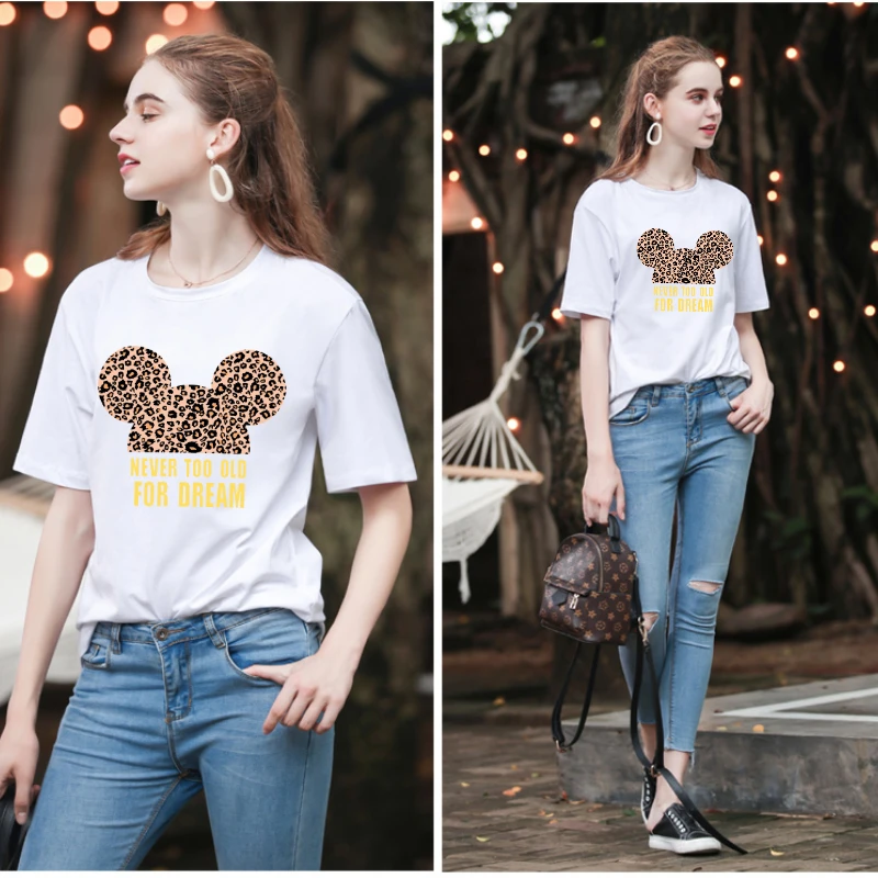Летняя женская футболка большого размера с золотой надписью и рисунком мыши