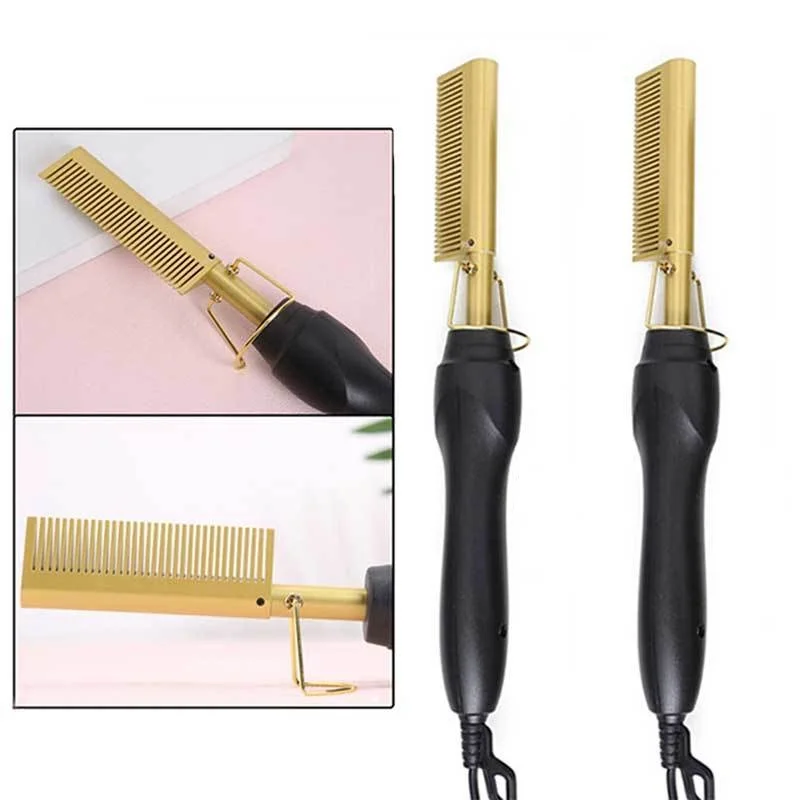 

Hot Comb Hair Straightener Curler Wet And Dry Use Electric Hot Heating Comb Flat Iron Hair Curling Straightening Styling Tool