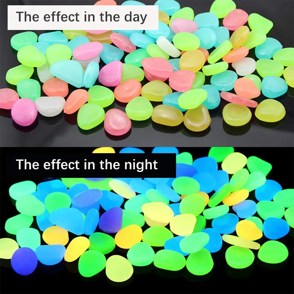 

50PCS Glow in the Dark Garden Pebbles For Sidewalk Garden Terrace Lawn Garden Patio Fish Tank Aquarium Decoration Glow Stone