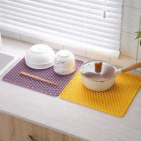 soft dish drying tableware liner heat resistant thickened silicone sink table pan mat non slip grid insulated rollable placemat