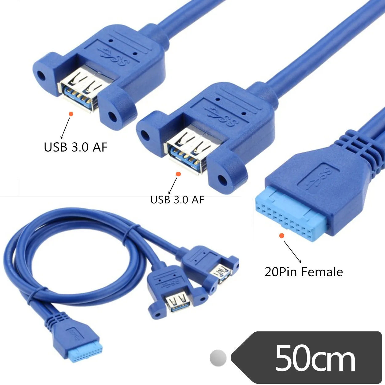 

2 Port USB 3.0 Type A Female to 20 Pin Header Female Adapter Cable Cord 0.5m