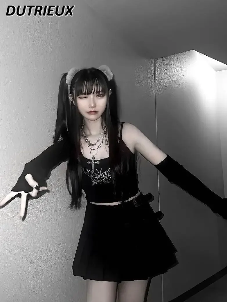 Женская мини-юбка с завышенной талией черная плиссированная юбка в японском