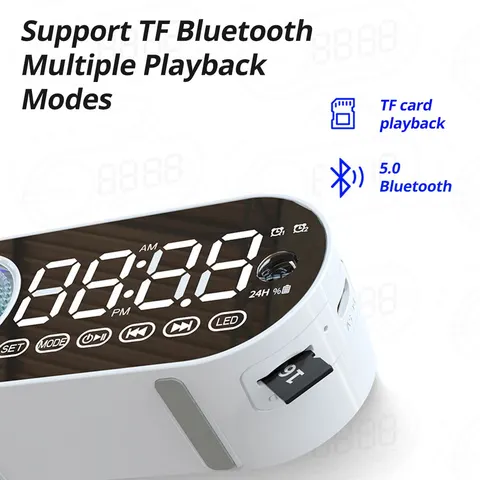 USB-зарядка, радио-будильник, RGB, портативный Bluetooth-динамик, FM-дисплей