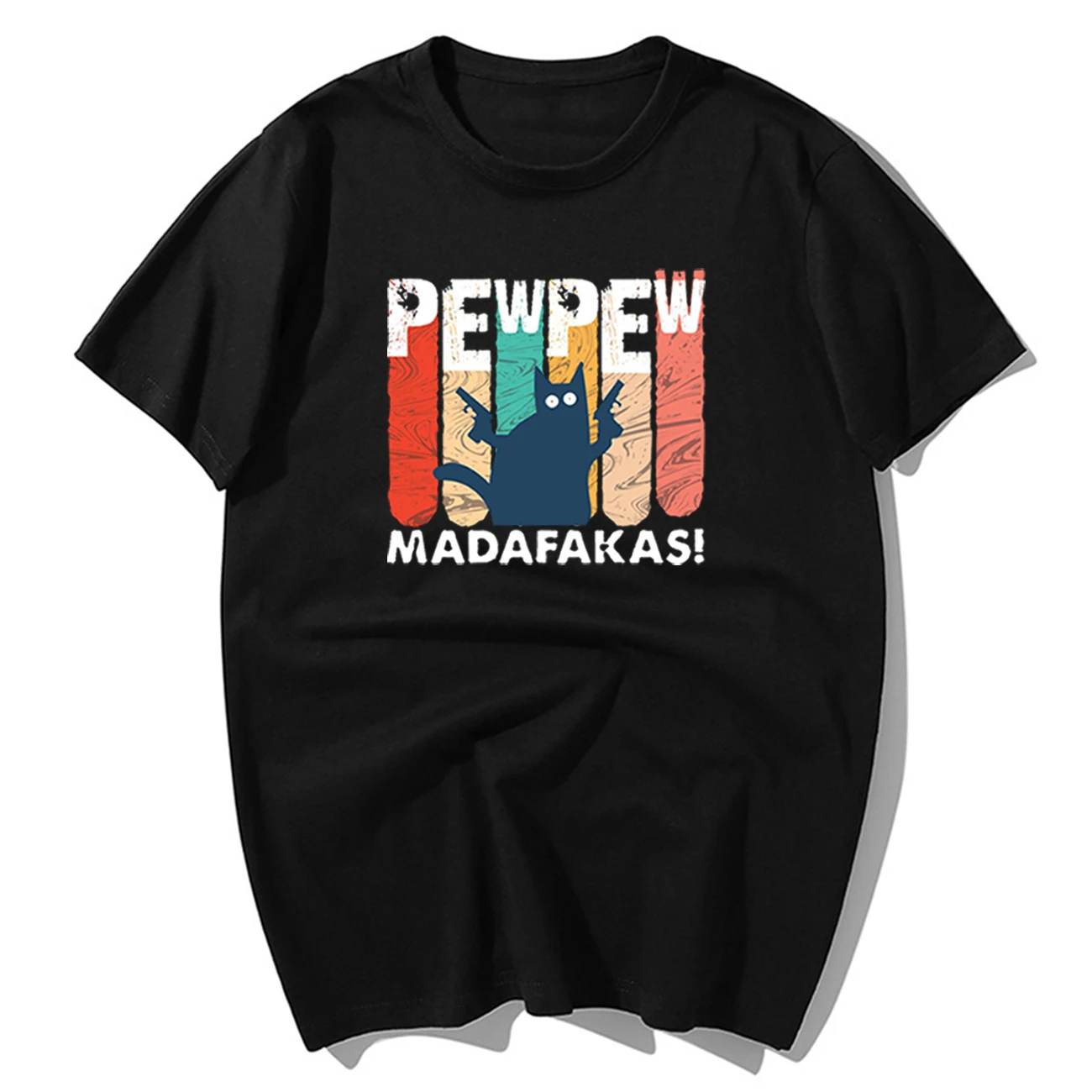 

Fashion Pew Pew Madafaks Black Cat Cartoon Print Tshirts Funny Men Tshirt Short Sleeve T-shirt O-neck Summer Brand Men Clothes