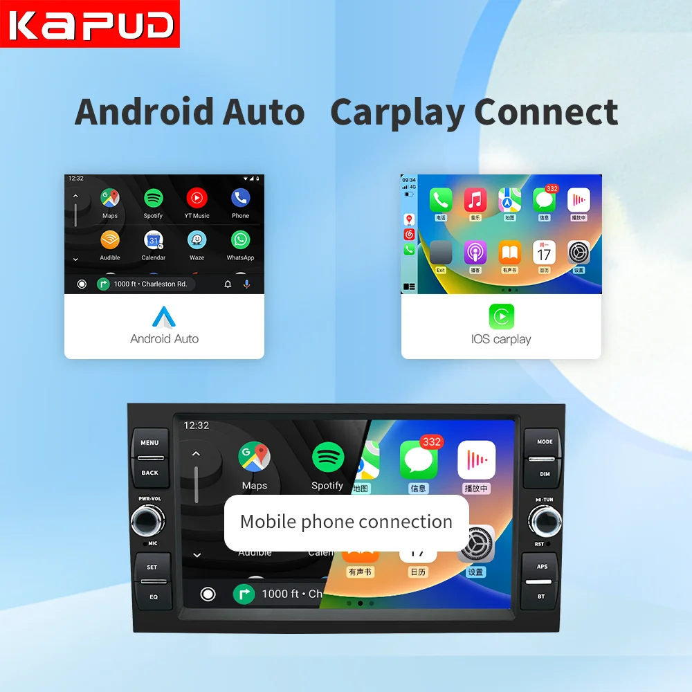 Мультимедийная магнитола Kapud 8 дюймов Android 12 для Ford Focus 2 Kuga Fiesta Mondeo C-Max Carplay AUTO BT GPS