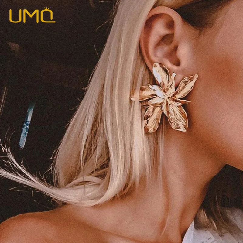 

UMQ Charm Gold Color Flower Shape Drop Earrings for Women Statement Earring Party Fashion Jewelry Accessories Gifts Wholesale