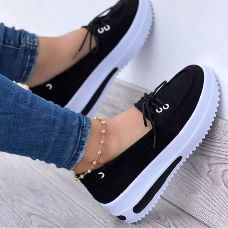 

2023Spring and Summer New Thick-soled Womens Sports Shoes Breathable Lace-up Loafers Outdoor Casual Non-slip Ladies Canvas Shoes