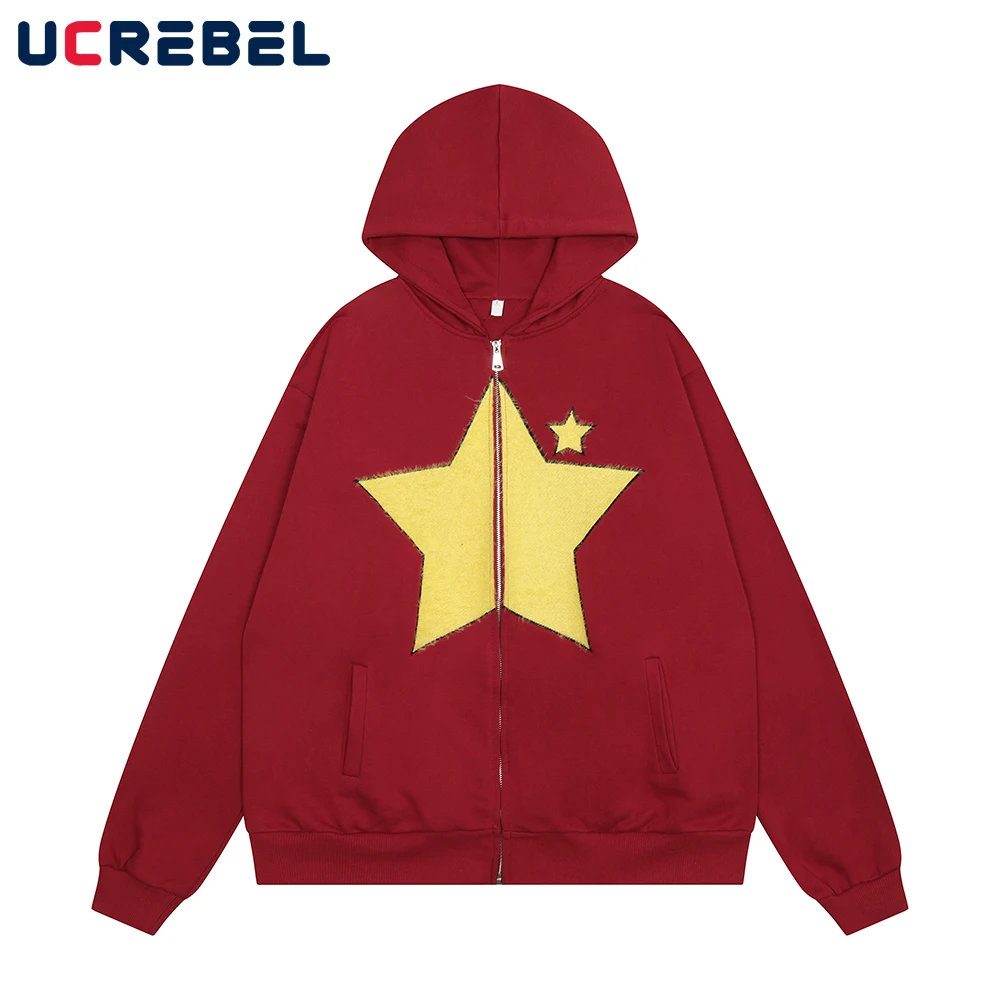 

Мужская осенне-зимняя уличная одежда с пятиконечной текстурой, вышивкой буквами, свободная повседневная верхняя одежда на молнии с капюшоном для мужчин