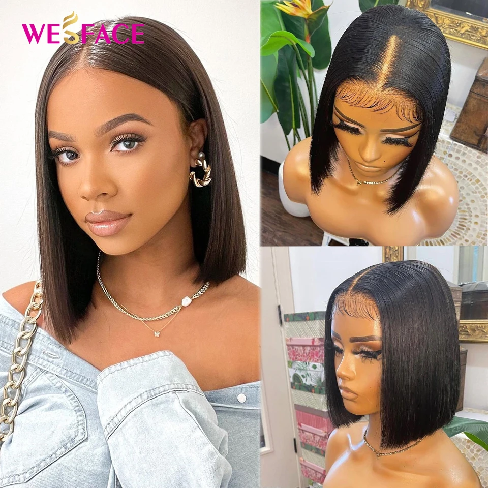 

13X4 Brazilian Short Bob Wig Lace Front Human Hair Wigs Straight Bob Wig For Women Pre Plucked Bleached Knots Wigs 180% Density