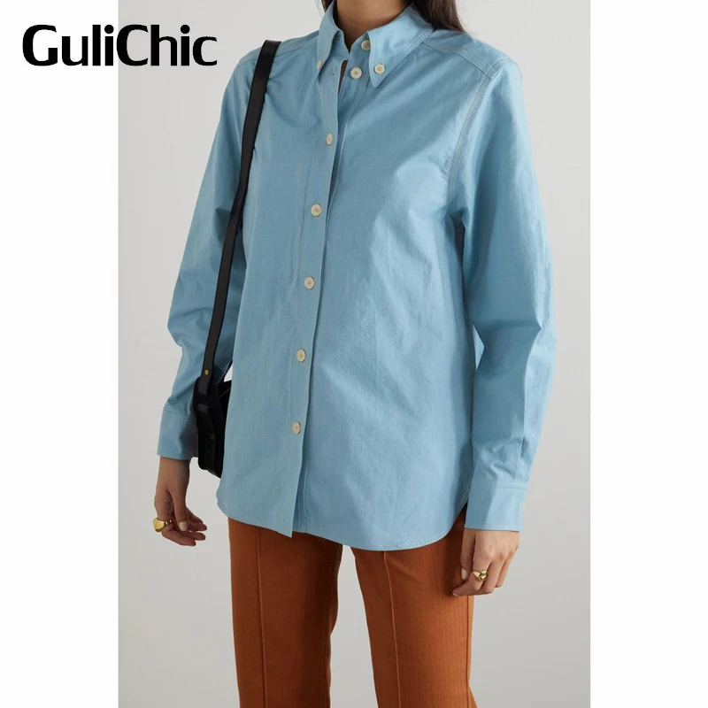 

12.13 GuliChic Women Fashion Button Decoration Long Sleeve Turn Down Collar Casual Shirt