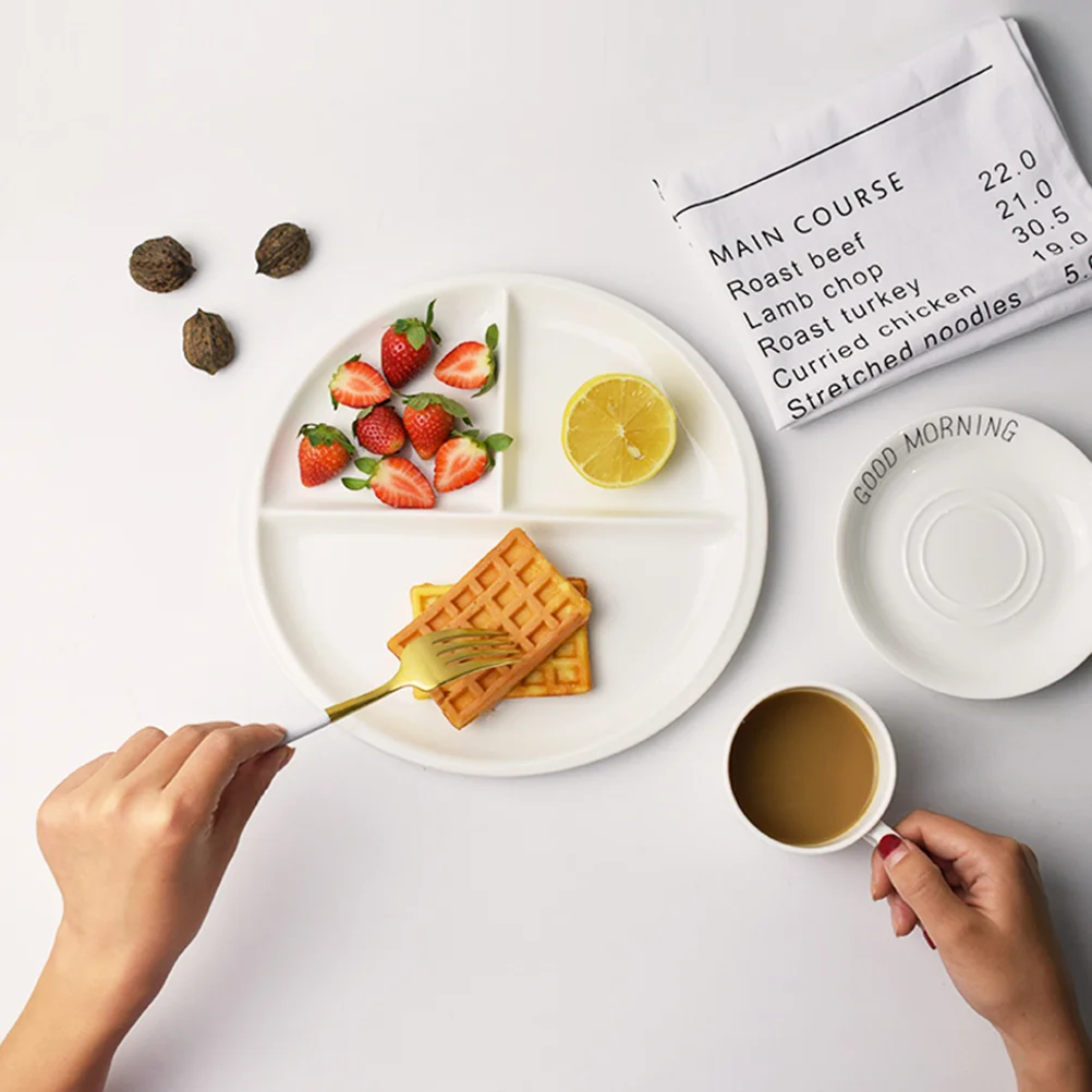 

Plate Ceramic Plates Divided Round Dinner Compartment Breakfast Dish Steak Dining Dishes Platters Kidsserving Portion Adults