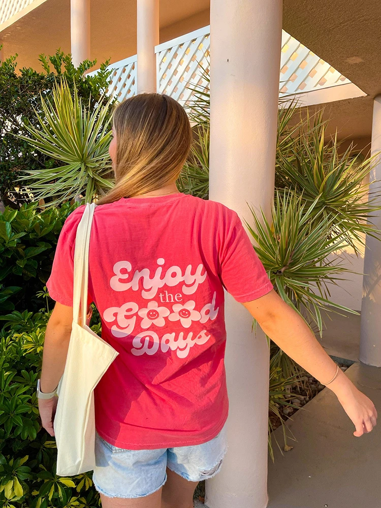 

Enjoy The Good Days Prints Womens Cotton T-Shirts Personality Street Hip Hop Tops All-math Oversize Trend Female Short Sleeve