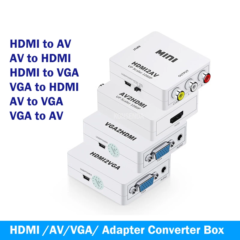 HDMI to AV Converter RCA/CVSB Video Box 1080P AV to HDMI Support NTSC PAL Output HDMI TO VGA/AV to VGA/VGA to AV Video Converter