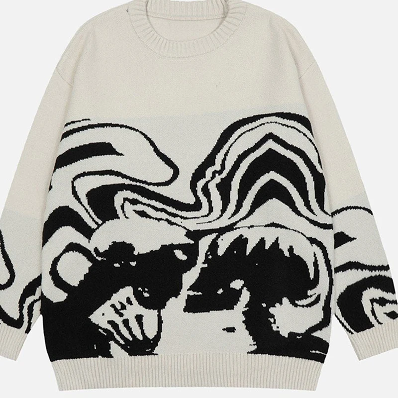 Y2K Ретро Толстовка Осень Зима ENO Портрет Мультяшный Узор Оригинальная Pyeong