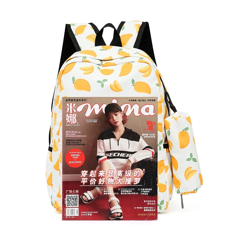 3-piece Set Junior High School Student Girls Large Capacity Backpacks Children Fashion Orange Fruit School Shoulder Bags Pen Bag