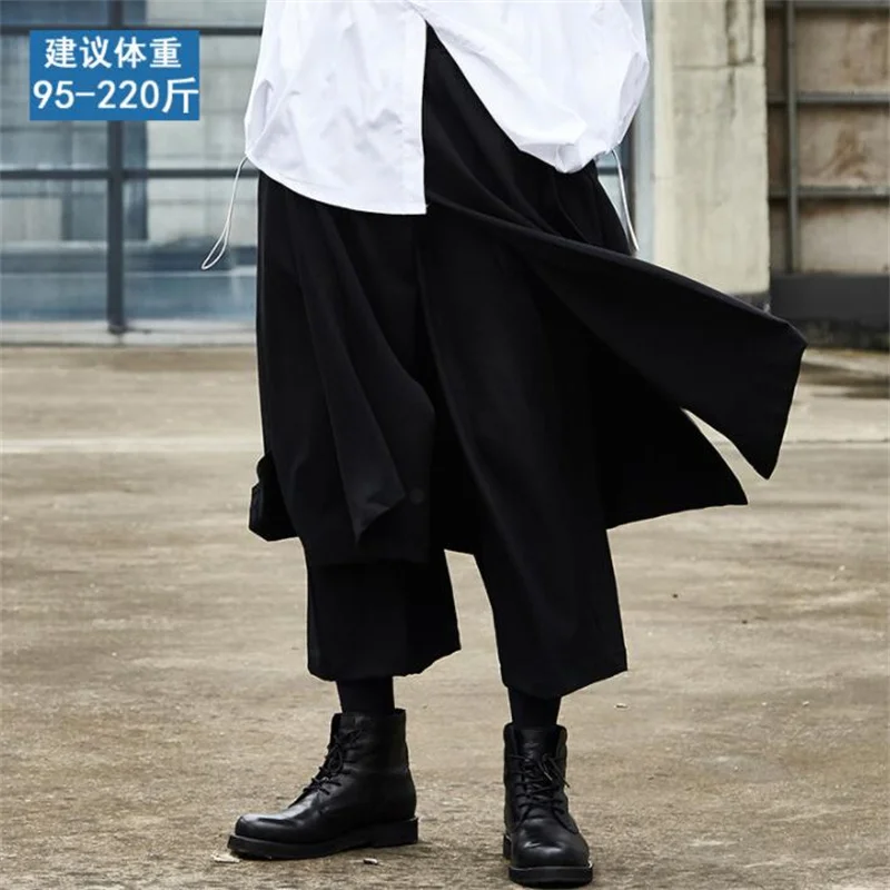 Wide leg pants men's culottes nine-point trousers original design barber tide brand black casual корейский мужской стиль spring