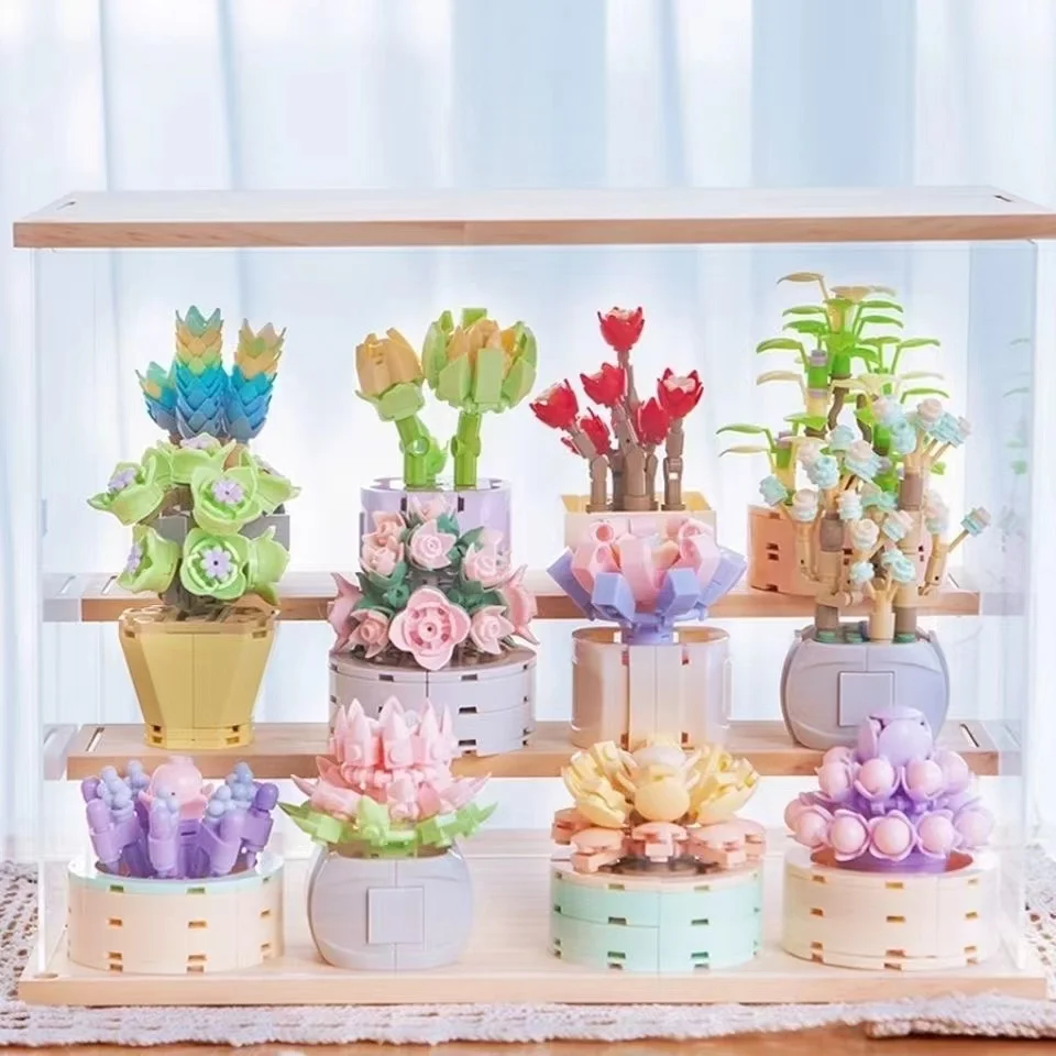 

DIY строительные блоки MOC, суккуленты, растения в горшках, цветы для помещений, милая Гипсофила, романтическая модель, кирпичи в сборе, игрушка...
