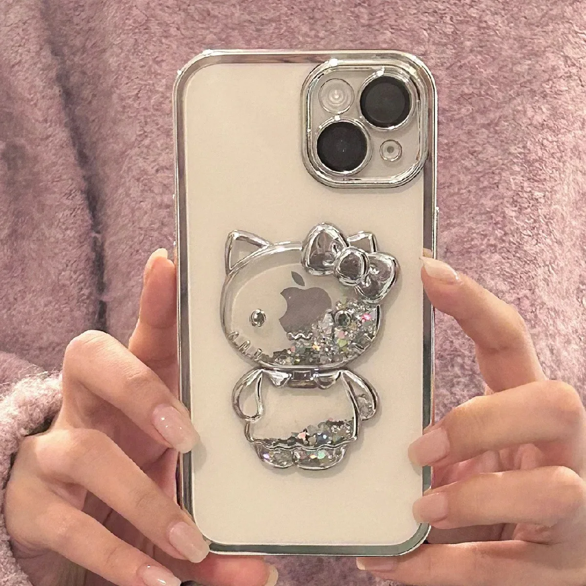 

Sanrio Hello Kitty Luxury Plating Quicksand Phone Case For iPhone 11 12 13 14 Pro Max Mini X XR XS MAX 7 8Plus Anti-drop Cover
