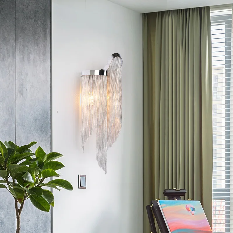 

Luxury Creative Tassels Wall Lamp For Living Room Bedroom Bedside Silvery Sconce Home Decor Lighting Fixture Interior Led