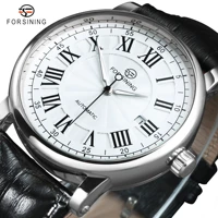 forsining casual watches for men fashion simple automatic mechanical watches leather strap auto date classic dress wristwatches