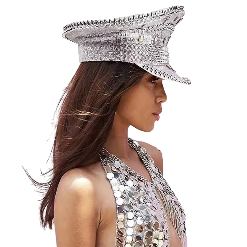 Военная шляпа для взрослых со стразами капитана-сержанта роскошная с заклепками