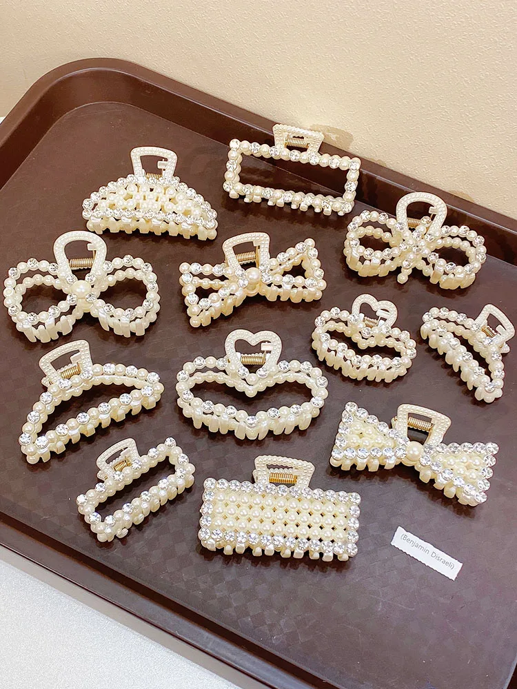 

Women Elegant Geometric Pearl Rhinestone Hair Claws Sweet Outdoor Headband Heart Bow Hair Clip Hairpin Fahion Hair Accessories