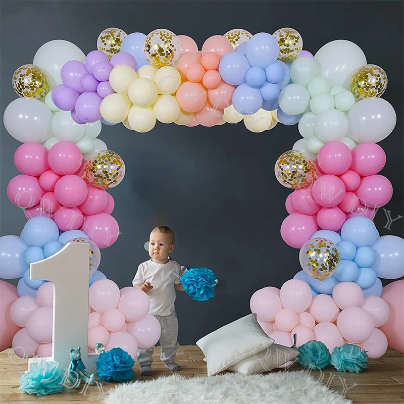 

125pcs 7Colors Macaron Latex Balloon Girl Birthday Garland Arch Gold Confetti Party Decoration Baby Shower Gender Reveal Globos