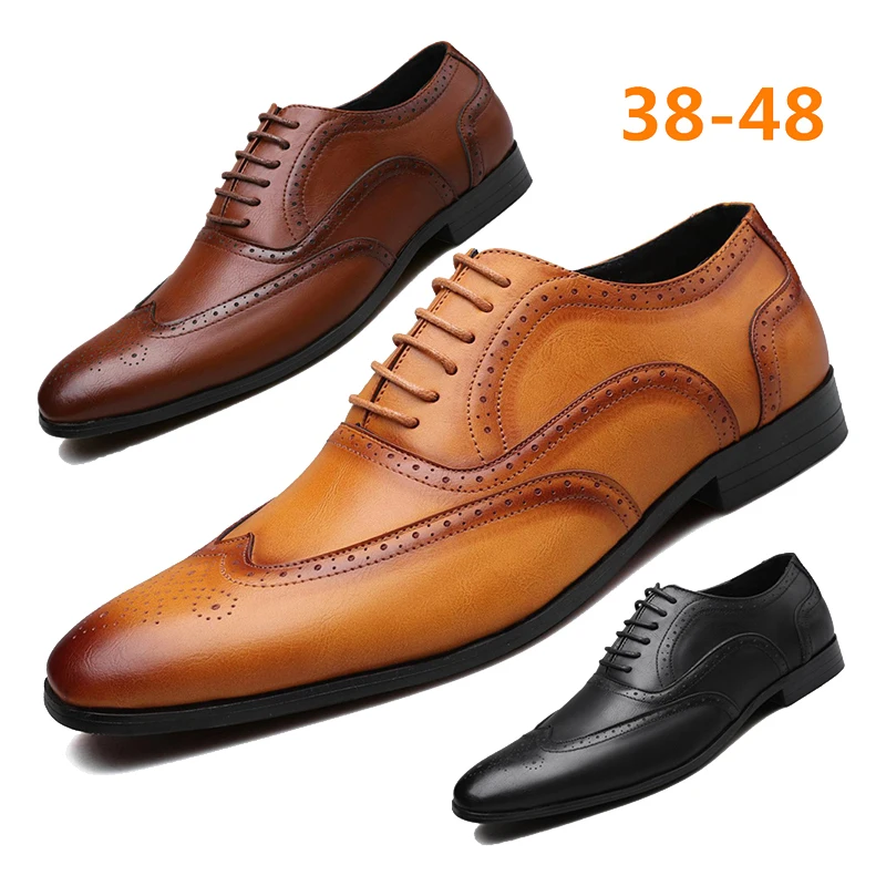 

Men Dress Shoes Leather Casual Vintage Brogues Lace Up Square Toe Business Party Male Driving Fashion Loafers Zapatos De Hombre