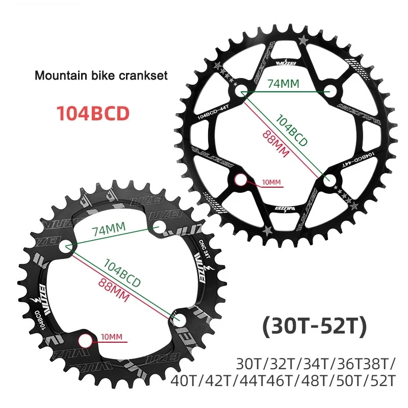 PROWHEEL Road Bike Chaiwheel Mountain Axis Tooth Hollow Integrated Crankset 104 BCD Disc 32T 38T 42T 52T Modified Crank Set |