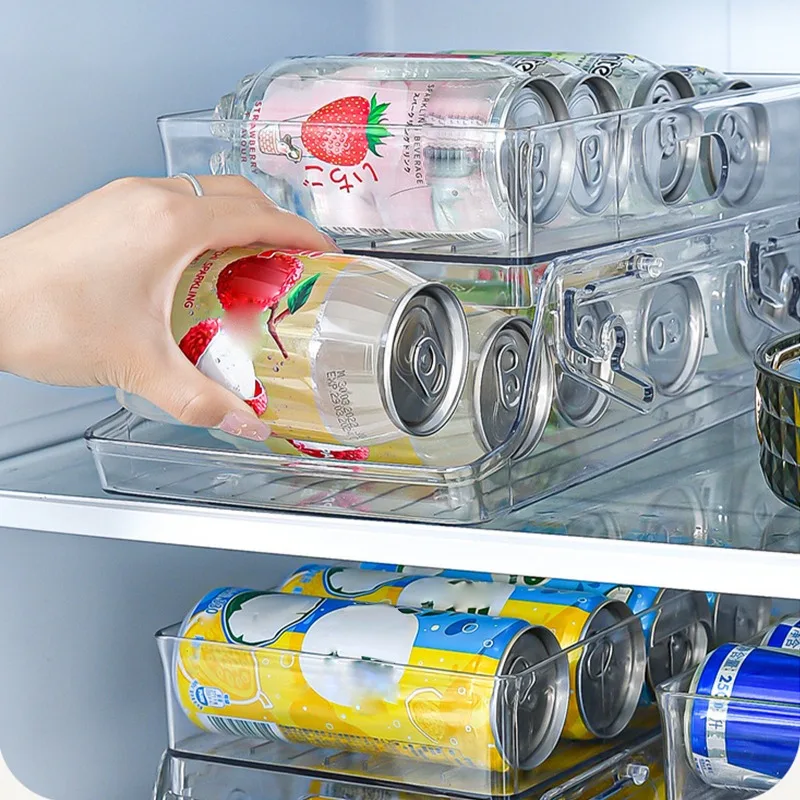 

Refrigerator Organizer Bins Can Dispenser Beverage Bottle Can Holder Fridge Organizer Kitchen Storage Rack Two-Layers