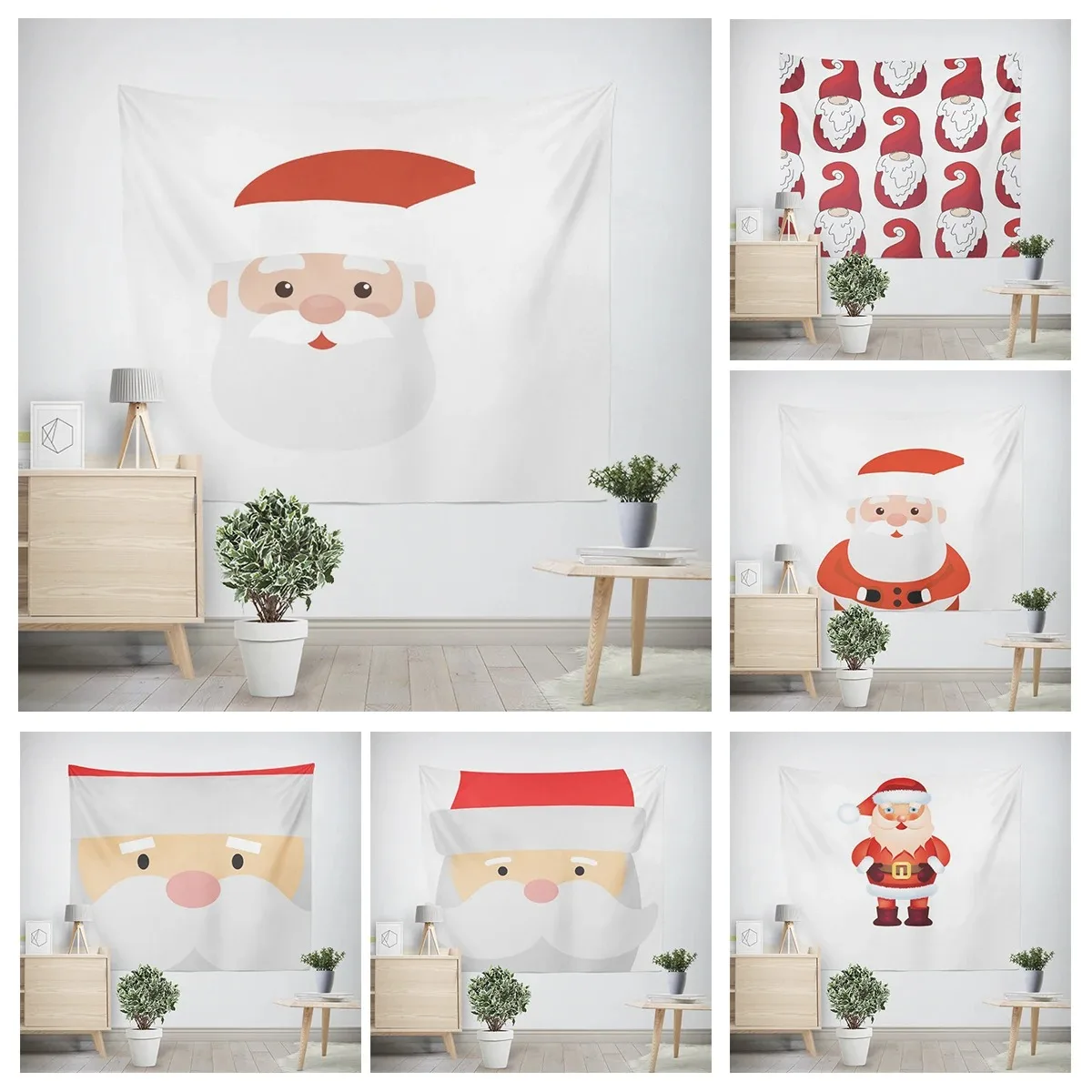 Christmas New Year White Bearded Santa Claus Pattern Living Room Bedroom Decorative Tapestry