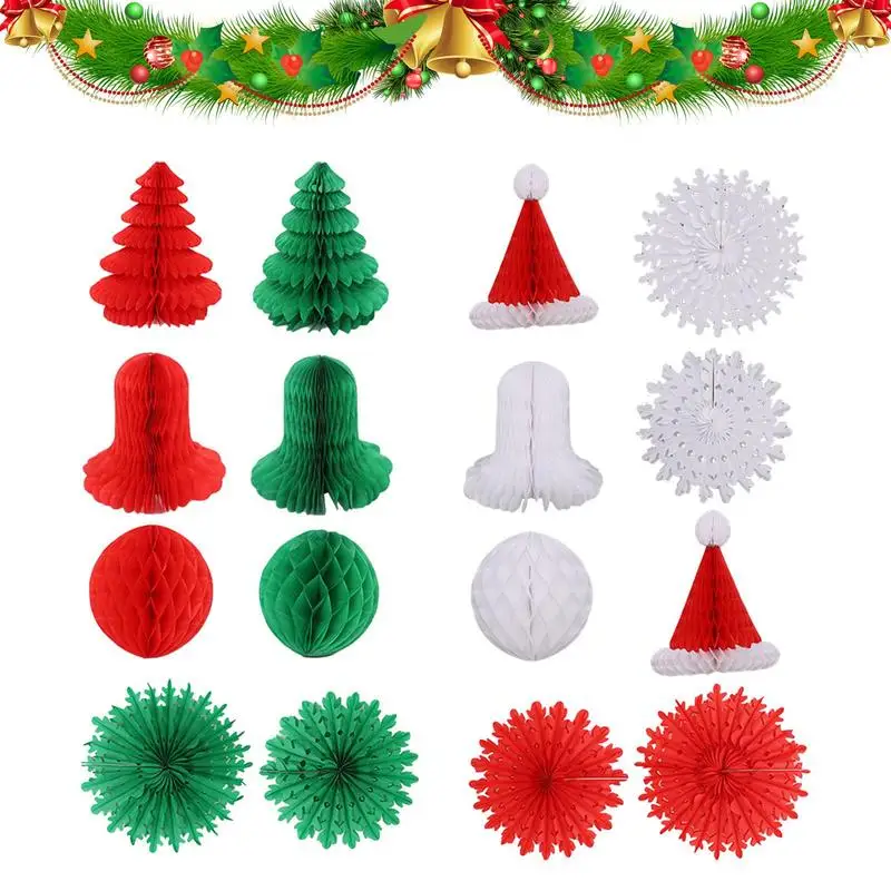 

Сотовые рождественские украшения, сотовые рождественские украшения для вечеринки, подвесной бумажный сотовый шар для рождественской елки, снежинки