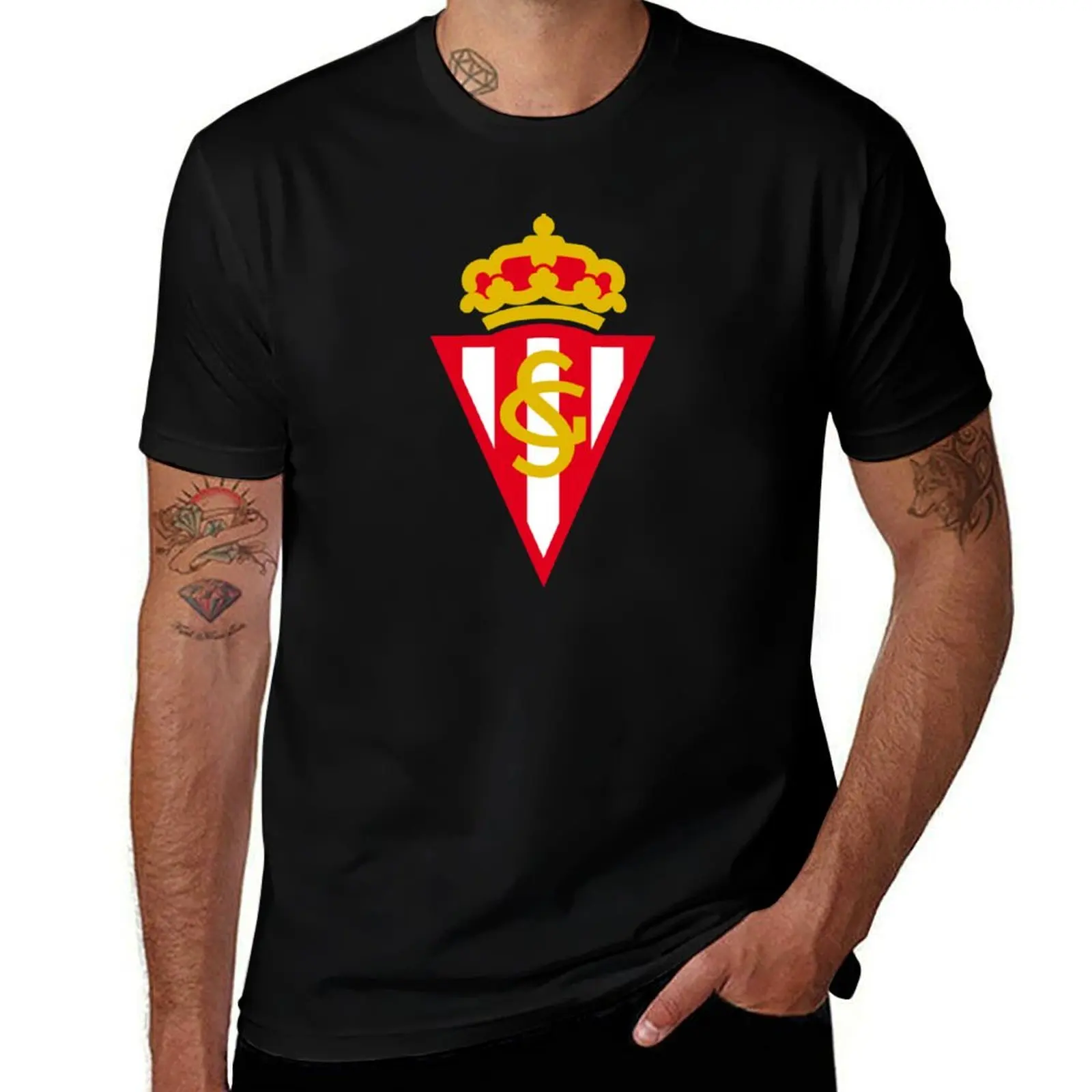 Фото Футболка с принтом флага и гербом футбольного клуба Sporting de Gijon, мягкая хлопковая футболка с принтом №1