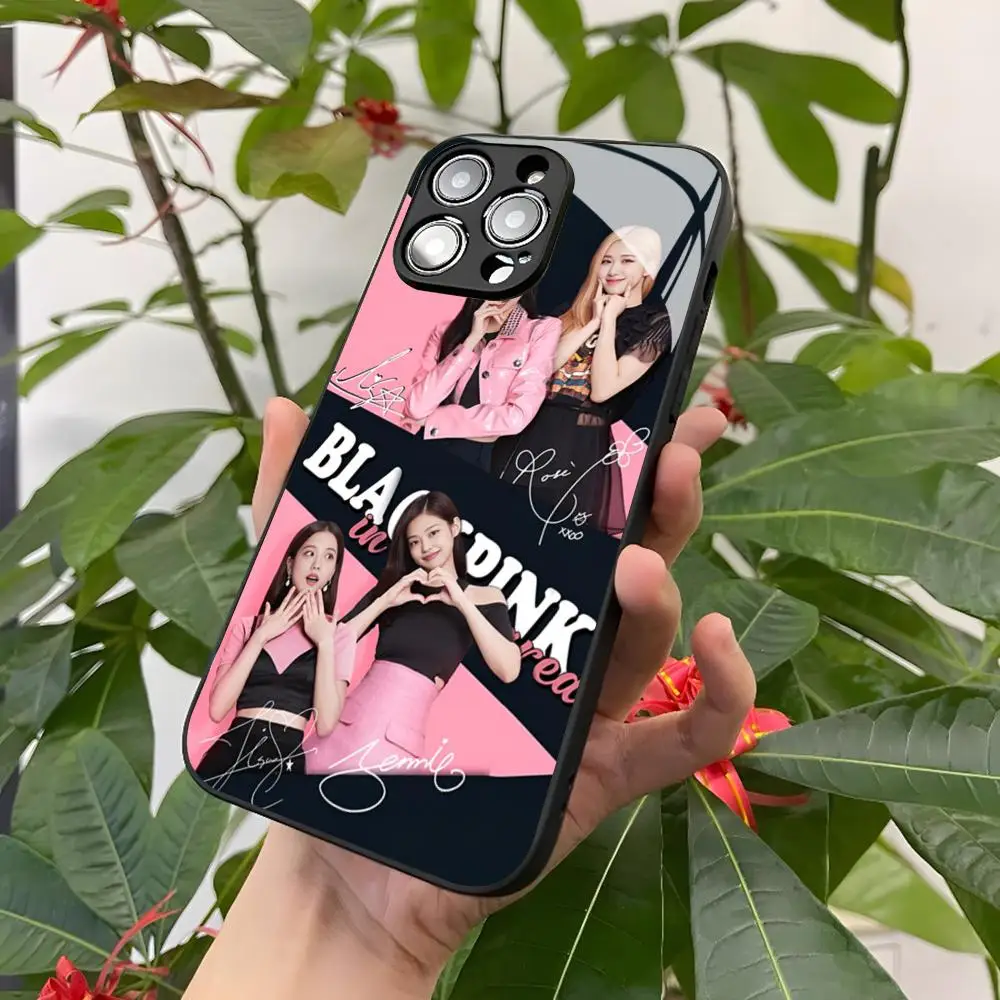 Чехол для телефона Kpop-BLACKPINKs-Girls Iphone 16 15 14 12 11 13 Pro Max Mini 8 X Xr Xs Puls черный стеклянный