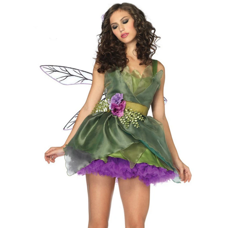 

Carnival Halloween Lady Pixie Fairy Costume Lovely Forest Green Elf With Wing Cosplay Party Fancy Dress