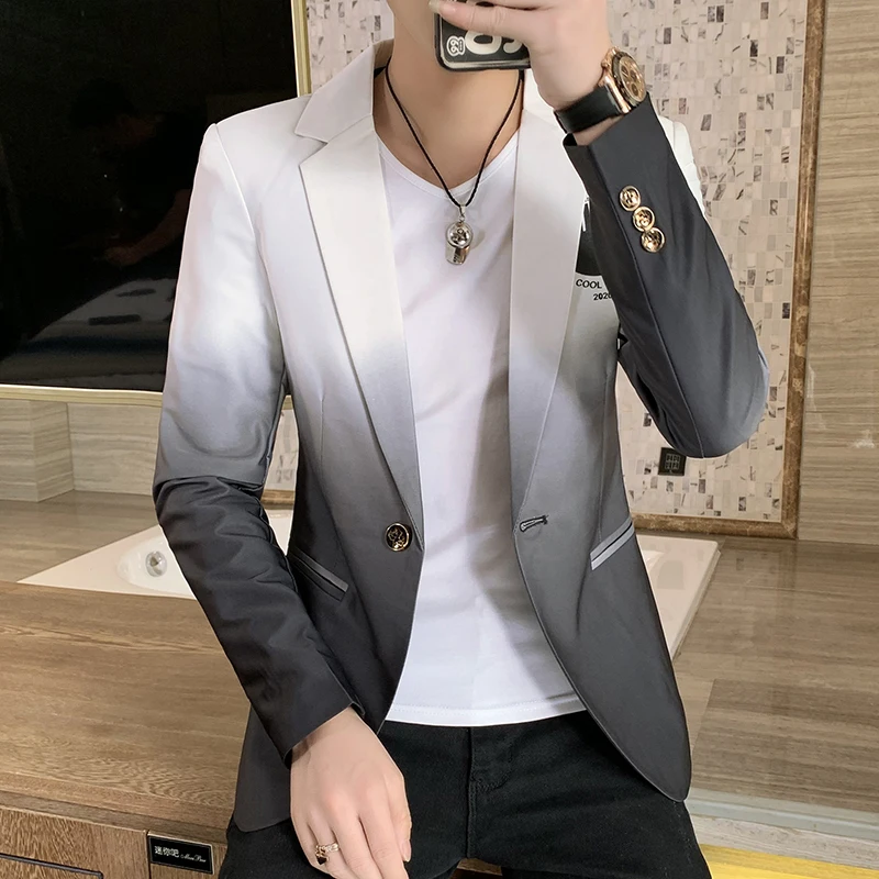 New Men's Blazer Fashion Spring Summer Clothing Male Suit Jacket Gradient Color Casual Slim Fit Fancy Party Singer Blazzer Coat