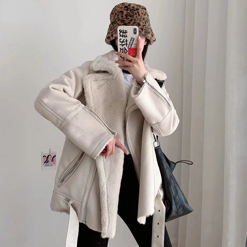 

Women's Faux Leather Coat, Faux Leather Winter Jacket with Collar High Thickness Women's Warm Loose Snow Coat for Outdoor