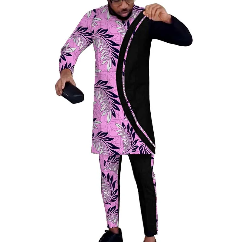 

Black patchwork design men suits senator style outfits African fashion male garments custom wedding party clothing for man