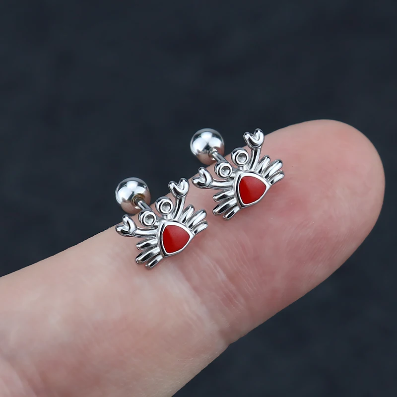 Женские серьги-гвоздики из нержавеющей стали с изображением краба