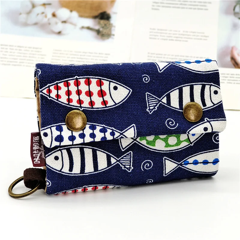 Women's Canvas Cartoon Printing Fold Wallet Small Card Organizer Key Pouch Ladies Money Bag Coin Purse for Children Girls Woman images - 6