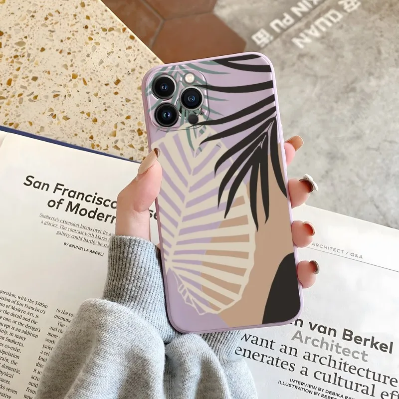 

Green Leaf Frame Phone Case Candy Color For IPhone 14 12 13 11 Pro Max Mini X XR XS Max 7 8 Plus Soft Silicon Cover