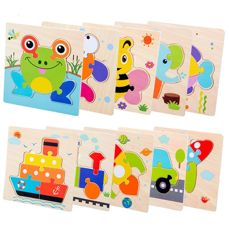 

High Quality 3D Wooden Puzzles Educational Cartoon Animals Early Learning Cognition Intelligence Puzzle Game For Children Toys