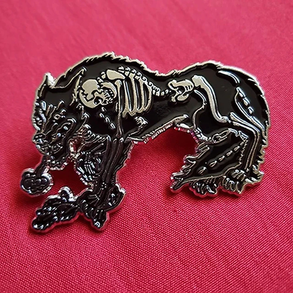 

Catuni Werewolf of the Woods Enamel Pin Dark Brooch Wolf Within Skeleton Hat Lapel Backpack Badge Jewelry Gift for Pagan Men