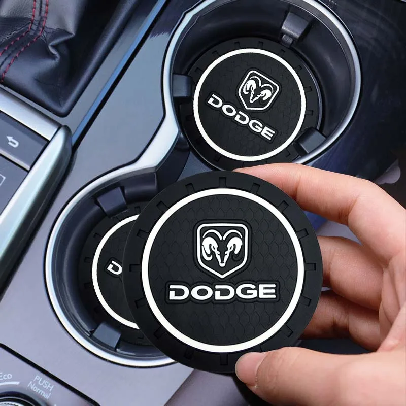 

2pcs Car Logo Coaster Water Cup Mat Decoration Pad Car Accessories for Dodge Caravan Neon Viper Journey Demon RAM 1500 2500 3500