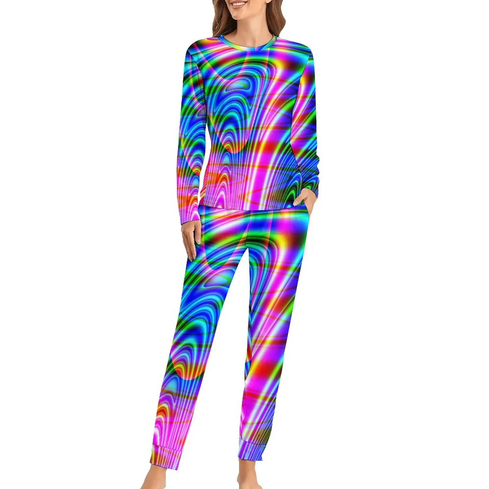 

Пижама женская тонкая с длинным рукавом и ярким принтом, 4XL, 5XL, 6XL