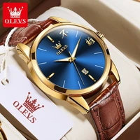olevs 2022 new fashion mens watches top brand luxury quartz watch leather waterproof sport watches for men relogio masculino