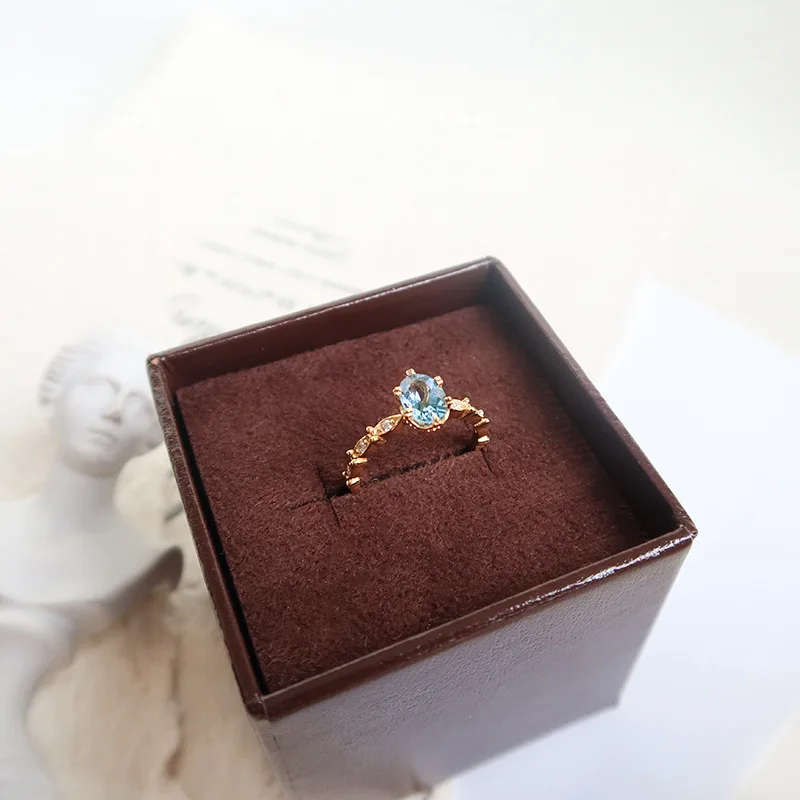 

New In Court Natural London Blue Topaz Rings For Women Gothic Classic Fashion Jewelry Aesthetic Accessories Golden Free Shipping